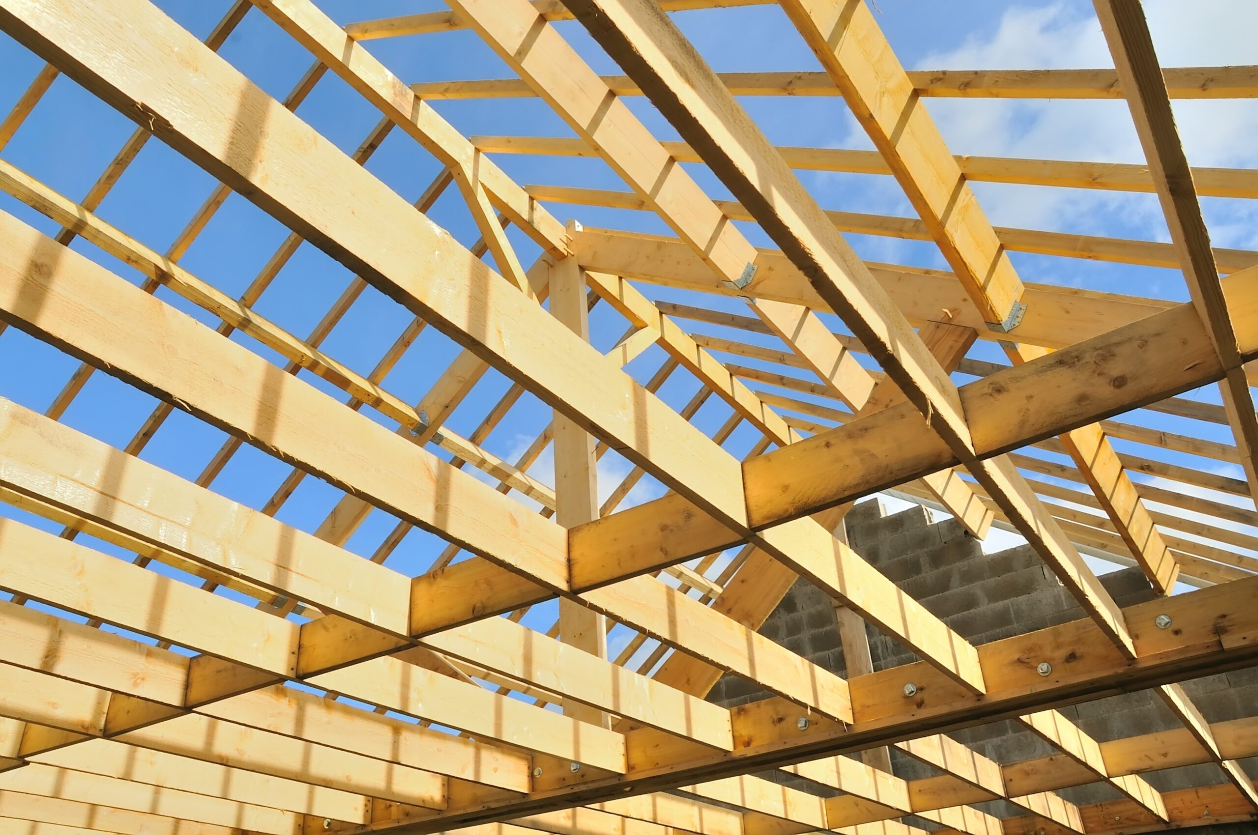 Exposed roof timbers inspected during a re-roof, showing the structural timberwork Building Regulations checks are designed to assess