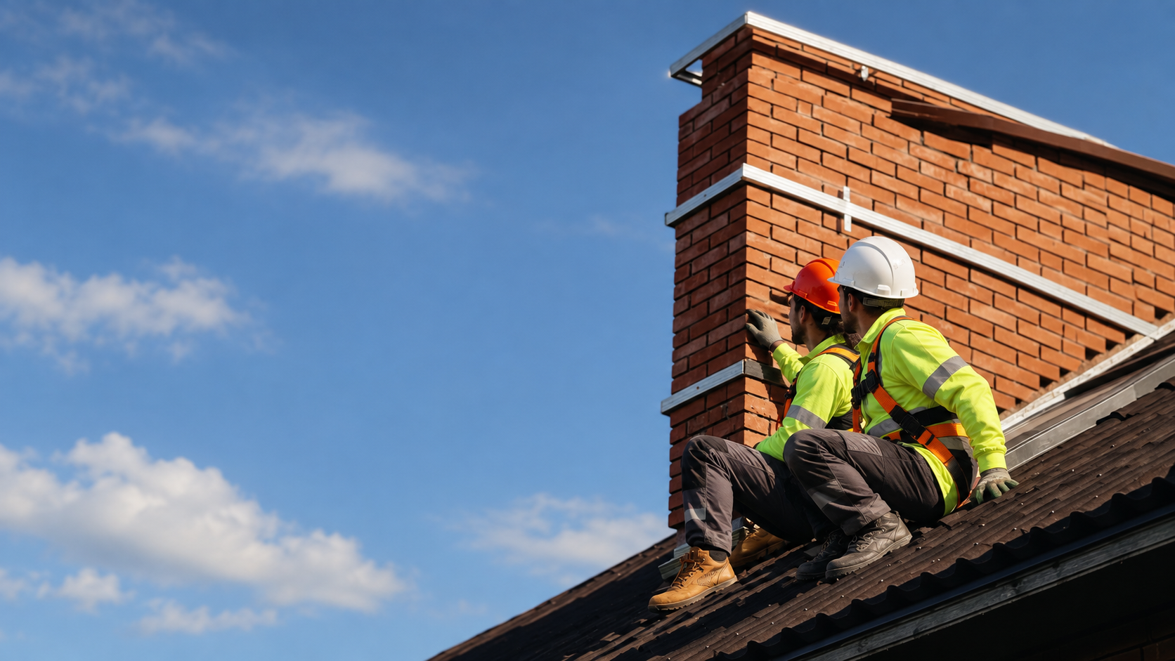 Roofers carrying out chimney repairs and repointing in Billingshurst, West Sussex
